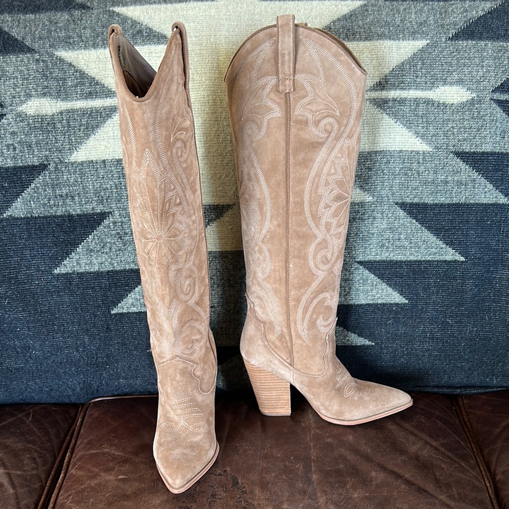 Free people Finn Tall Tan Beige Western Boots sz 7 Jeffrey Campbell Lucchese - Picture 2 of 4